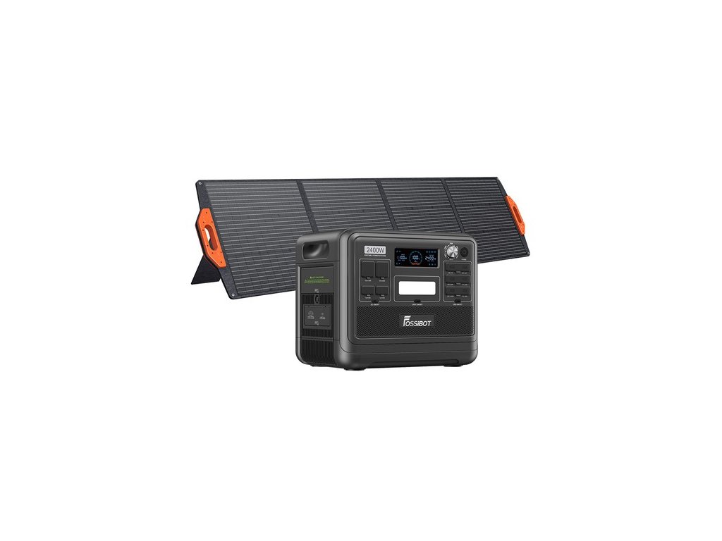 FOSSiBOT F2400 Portable Power Station Kit + FOSSiBOT SP200 18V 200W Foldable Solar Panel, 2048Wh/640000mAh LiFePO4 Battery, 2400W(4600W Peak) Solar Generator, 3xAC RV Car USB Type-C QC3.0 PD DC5521 Pure Sine Wave Full Outlets, 1.5 Hours Fast Charging