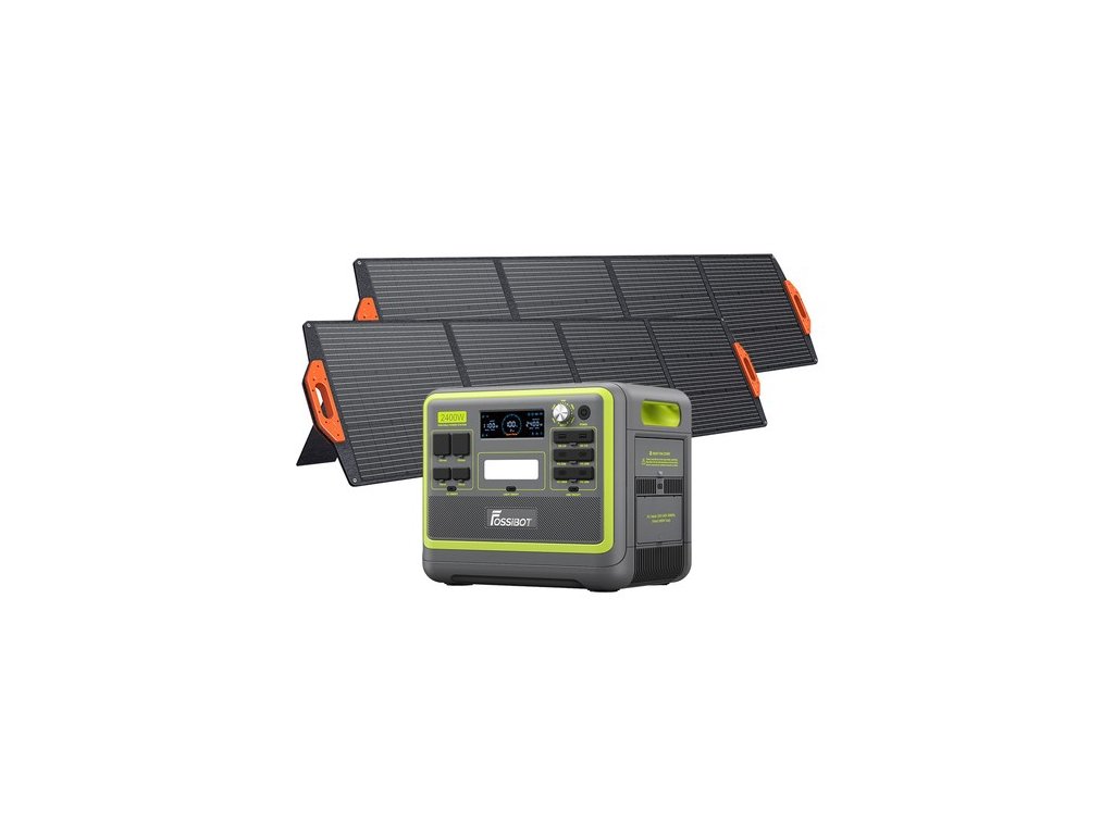 FOSSiBOT F2400 Portable Power Station + 2 x FOSSiBOT SP200 18V 200W Foldable Solar Panel, 2048Wh LiFePO4 Battery 2400W Output Solar Generator, 3xAC RV Car USB Type-C QC3.0 PD DC5521 Pure Sine Wave Full Outlets, 1.5 Hours Fast Charging, Outdoor