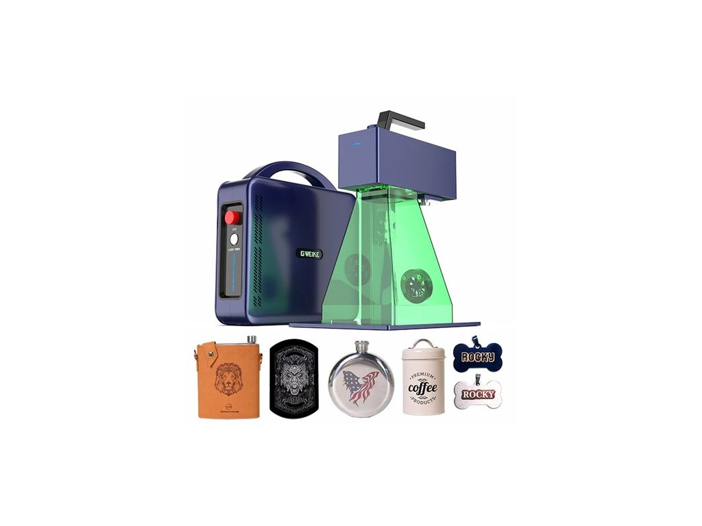 Gweike Cloud G2 Pro 20W Fiber Laser Marking Machine, 10000mm/s Speed, 0.001mm Accuracy, 110mm*110mm, 1.5mm Max. Depth on Metal, 30+ Colors Engraving, GWEIKE Glaser/ LightBurn, Supports Rotary Roller, Manual Lift