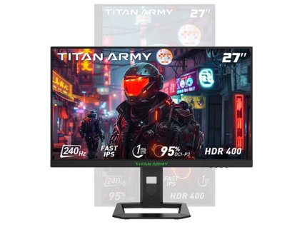 TITAN ARMY P2710S Gaming Monitor, 27-inch 2560*1440 16:9 Fast IPS LCD Screen, 240Hz Refresh Rate, 1ms GTG, HDR 400, Adaptive-Sync, Dynamic OD, Game Mode & 10 scenario Modes, PBP & PIP Split-screen Mode, Rotating Stand, Wall Mounting
