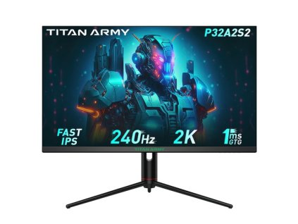 TITAN ARMY P32A2S2 Gaming Monitor, 2560 x 1440 QHD FAST IPS Panel, 240Hz Refresh Rate, HDR400, 1ms GTG, GamePlus Mode, Adaptive Sync, PIP/PBP Split Screen, 2*HDMI 2.1 2*DP 1.4, E-Sport Backlights, Adjustable Stand