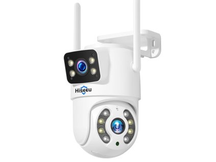 Hiseeu 4K 8MP Outdoor WiFi Camera, Dual Lens, Double Screen, 2-way Audio, Color Night Vision, Auto Tracking, AI Human Detection, IP66 Weatherproof, 2.4GHz WiFi