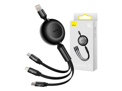 Baseus Bright Mirror 3, 3 az 1-ben USB-kábel mikro USB-hez / USB-C / Lightning 66W / 2A 1,1 m (fekete)
