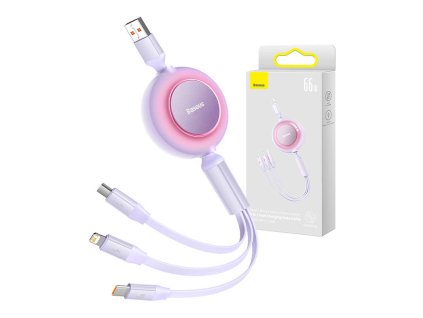 Baseus Bright Mirror 3, 3 az 1-ben USB-kábel mikro USB-hez / USB-C / Lightning 66W / 2A 1,1 m (lila)
