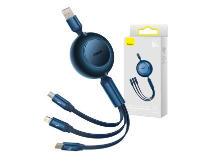 Baseus Bright Mirror 3, 3 az 1-ben USB-kábel mikro USB-hez / USB-C / Lightning 66W / 2A 1,1 m (kék)