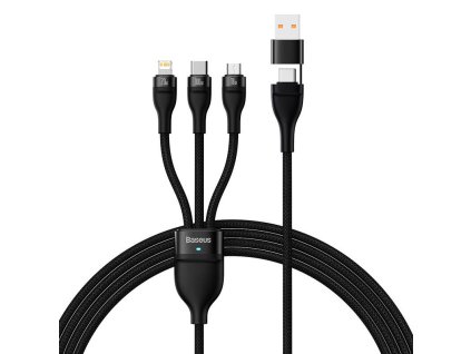 Baseus Flash Series 2 3 az 1-ben USB-kábel, USB-C + micro USB + Lightning, 100 W, 1,2 m (fekete)