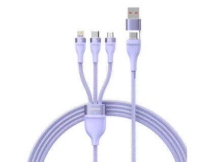 Baseus Flash Series 2 3 az 1-ben USB-kábel, USB-C + micro USB + Lightning, 100 W, 1,2 m (lila)