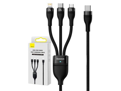 Baseus Flash Series 2 3 az 1-ben USB-kábel, USB-C + micro USB + Lightning, 100 W, 1,5 m (fekete)