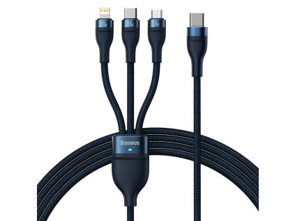 Kábel USB 3v1 Baseus Flash Series 2, USB-C + micro USB + Lightning, 100 W, 1,5 m (modrý)