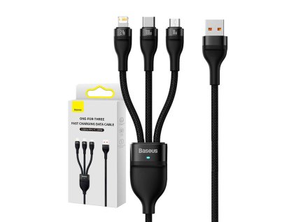 Baseus Flash sorozat 3 az 1-ben USB-kábel, USB-C + micro USB + Lightning, 100 W, 1,2 m (fekete)