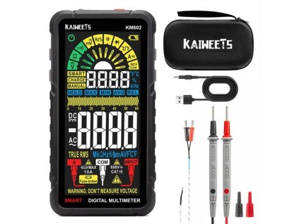 KAIWEETS KM602 Digital Multimeter 6000 Counts True-RMS Meter Smart Mode Manual Mode 1200mAh Rechargeable Battery Flashlight Auto-Lock - Black