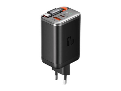 McDodo CH-4100 67W GaN töltő 2 az 1-ben USB-C+A, 65 cm-es USB-C kábel, fekete