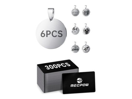 Mecpow 300pcs Aluminum Blank Black Business Cards + 6pcs 25mm Silver Pet Tags