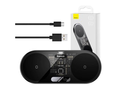 59333 7 baseus digitalny led displej dualna bezdrotova nabijacka qi 20 w