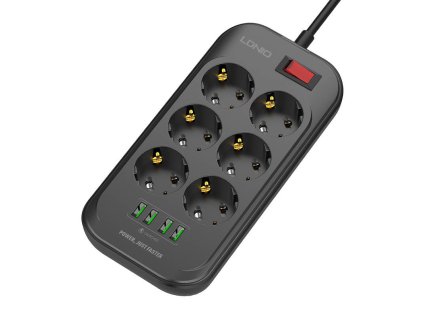 Elosztó 6 aljzattal, 4x USB, LDNIO SE6403, 2 m (fekete)