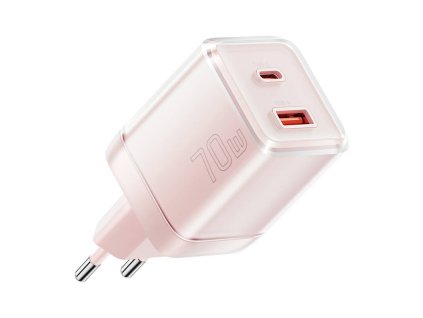 Yueqi 70 W GaN USB-C + USB-A fali töltő (rózsaszín)