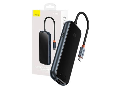 5 az 1-ben hub Baseus AcmeJoy sorozat USB-C - 2xUSB 3.0 + USB 2.0 + USB-C PD + RJ45 (sötétszürke)