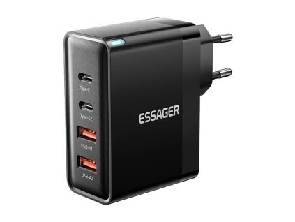 Tápadapter, Essager, ECT2CA-QYB01-Z, 2xUSB-C, 2xUSB-A, 100W (fekete)