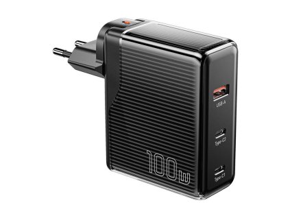 Hálózati adapter, Essager, ECT2CA-ZXB01-Z, GaN, USB-A, USB-C 100 W (fekete)