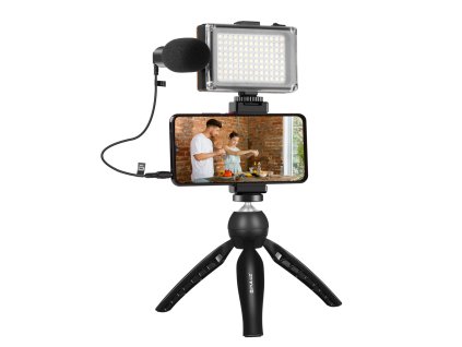 Puluz Live Broadcast készlet állványra szereléssel + LED lámpával + mikrofonnal + telefonbilincssel