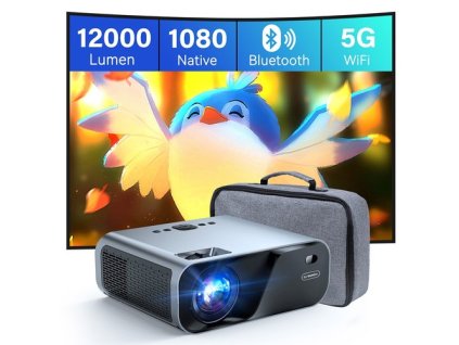 SUREWHEEL E60 Mini Projector, Native 1080P, 4K Support, 12000 Lumens, 220inch Max Projection Size, 5G WiFi & Bluetooth 5.0, Zoom, HiFi Speaker, HDMI/USB/AV