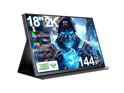 UPERFECT K118 18'' Portable Gaming Monitor, 144Hz Refresh Rate, 2560x1600 IPS Screen, 1000:1 Contrast Ratio, FreeSync, HDR, 100% DCI-P3, Built-in Speaker, 9ms Response Time, Low Blue Light, VESA Mountable, 1*Mini HDMI,1*Type-C, 1*Audio Jack - EU Plug