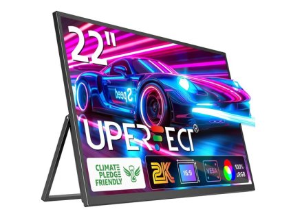 UPERFECT UMax22 22-inch Portable Monitor, 60Hz Refresh Rate, 2560*1440 IPS Screen, 100% sRGB, FreeSync, Built-in Speakers, Driver Free, HDR, Low Blue Light, 180° Adjustable Stand, 2*USB-C, 1*Mini HDMI, 1*Micro USB-B OTG, 1*Audio Jack - EU Plug
