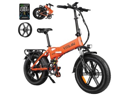Vitilan V3 2.0 Electric Bike, 750W Motor, 48V 13Ah Battery, 20*4.0-inch Fat Tires, 45km/h Max Speed, 73km Range, Hydraulic Disc Brake, Suspension Front Fork, Shimano 7-speed, Color Display - Orange