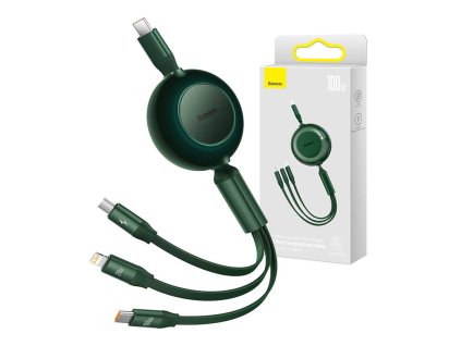 Baseus Bright Mirror 4, USB-C kábel 3 az 1-ben micro USB / USB-C / Lightning 100 W / 3,5 A 1,1 m (zöld)