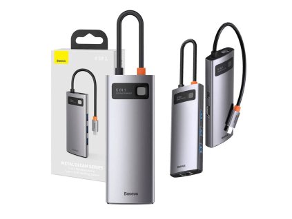 Rozbočovač 6v1 Baseus Metal Gleam Series, USB-C na 3x USB 3.0 + HDMI + USB-C PD + Ethernet RJ45
