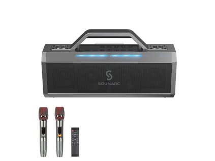 SOUNARC K1 Karaoke Party Speaker, 150W Output, Dynamic 2.2 Channel System, Dual Mic, Lighting Mode, IPX6, TWS, Up to 18 Hours Playtime at 50% Volume