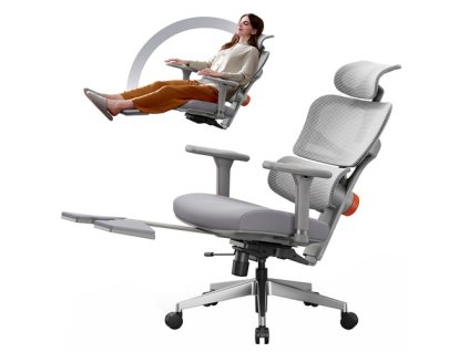 NEWTRAL NT002 Ergonomic Chair, Adaptive Lower Back Support, Adjustable Armrest Headrest Footrest, Gray