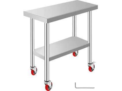 Pracovný stôl nerez 30×12" s 4 kolieskami a nastaviteľnou policou