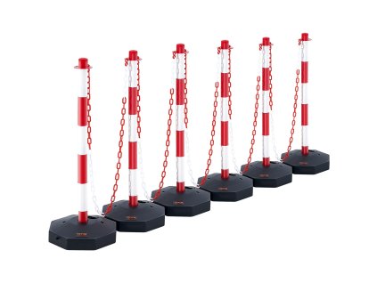 Delineačný stĺpik 6 ks, plniteľná základňa, reťaz 2 m, červeno-biely