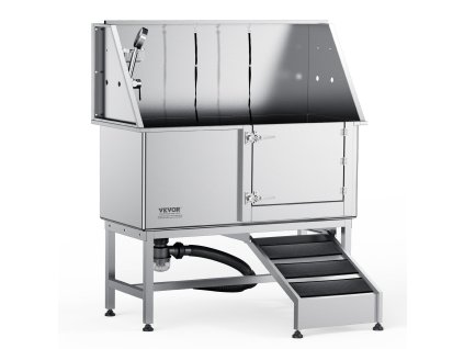 Kúpeľná stanica pre psy 62" nerez s rampou, boxom na mydlo, pravé