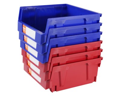 Plastové boxy 11-inch×11-inch×5-inch, 6 ks, zavesiteľné, modrá/červená
