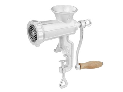 Ručný mlynček na mäso, liatinový, s oceľovou svorkou, 1 nôž, 2 sitká