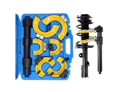 Sťahovák pružín MacPherson vymeniteľné vidly, žlté puzdro, kufrík