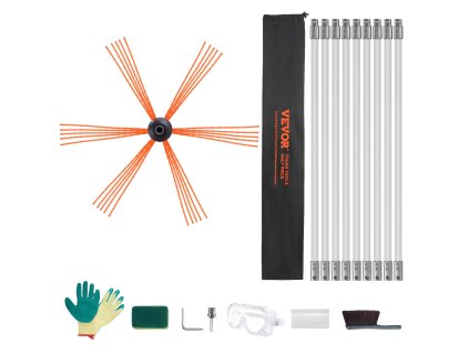 Súprava na čistenie komína 9 m, 9 zosilnených nylonových tyčí, 360° kefa
