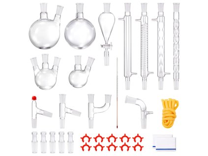 Destilačná súprava 3.3 boro sklo, 24/40 kĺby, 1000ml, 32 dielov