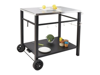 Grilovací vozík s 2 policami, nerezová doska, 2 kolesá, madlo