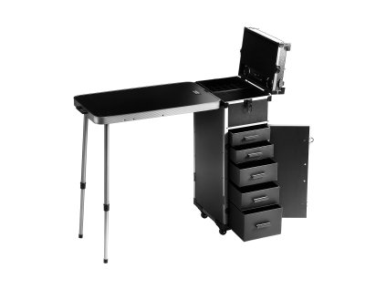 Kozmetický hliníkový kufrík na kolieskach, extra veľký, 360°, čierny