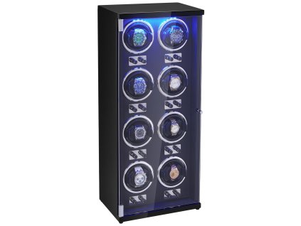 Navíjač 8 automatických hodiniek, tiché motory, modré led, čierne pu
