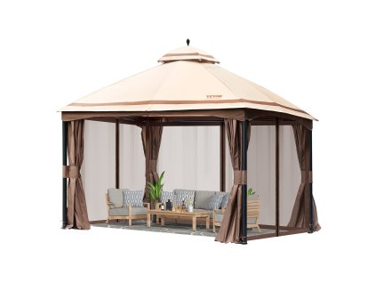 Záhradný altánok 10–12 os., 10×13 FT, pu 180G, kovový rám, moskytiéra