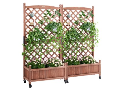 Zvýšený drevený záhon s mriežkou, s odtokmi, 152.4×33×156 cm