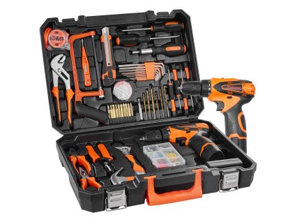 146-dielna súprava náradia s elektrickou vŕtačkou a prenosným kufríkom