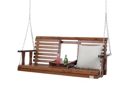 Drevená hojdačka na terasu 5 ft, nosnosť 880 lbs, s reťazami, hnedá