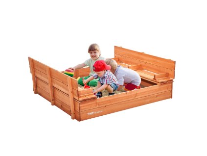 Drevené pieskovisko 52.4×47.2×16.9 in s skladacími lavičkami a vložkou
