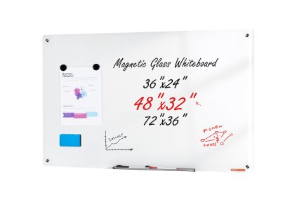 Magnetická sklenená tabuľa 1200×800 mm, nástenná bez rámu s lištou