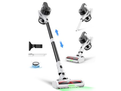 MOOSOO S5 Mate Cordless Stick Vacuum Cleaner, 20kPa Powerful Suction, 55min Runtime, 1L Dustbin, Green LED Technology, Rechargeable for Effortless Home Cleaning Hardwood, Carpets & Pet Hair